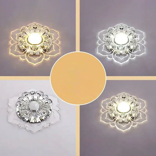 Modern Crystal Flower Led Ceiling Light For Entryway - Clear Flushmount / 5W Third Gear