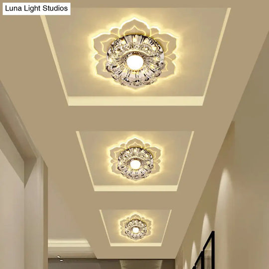 Modern Crystal Flower Led Ceiling Light For Entryway - Clear Flushmount / 3W Warm