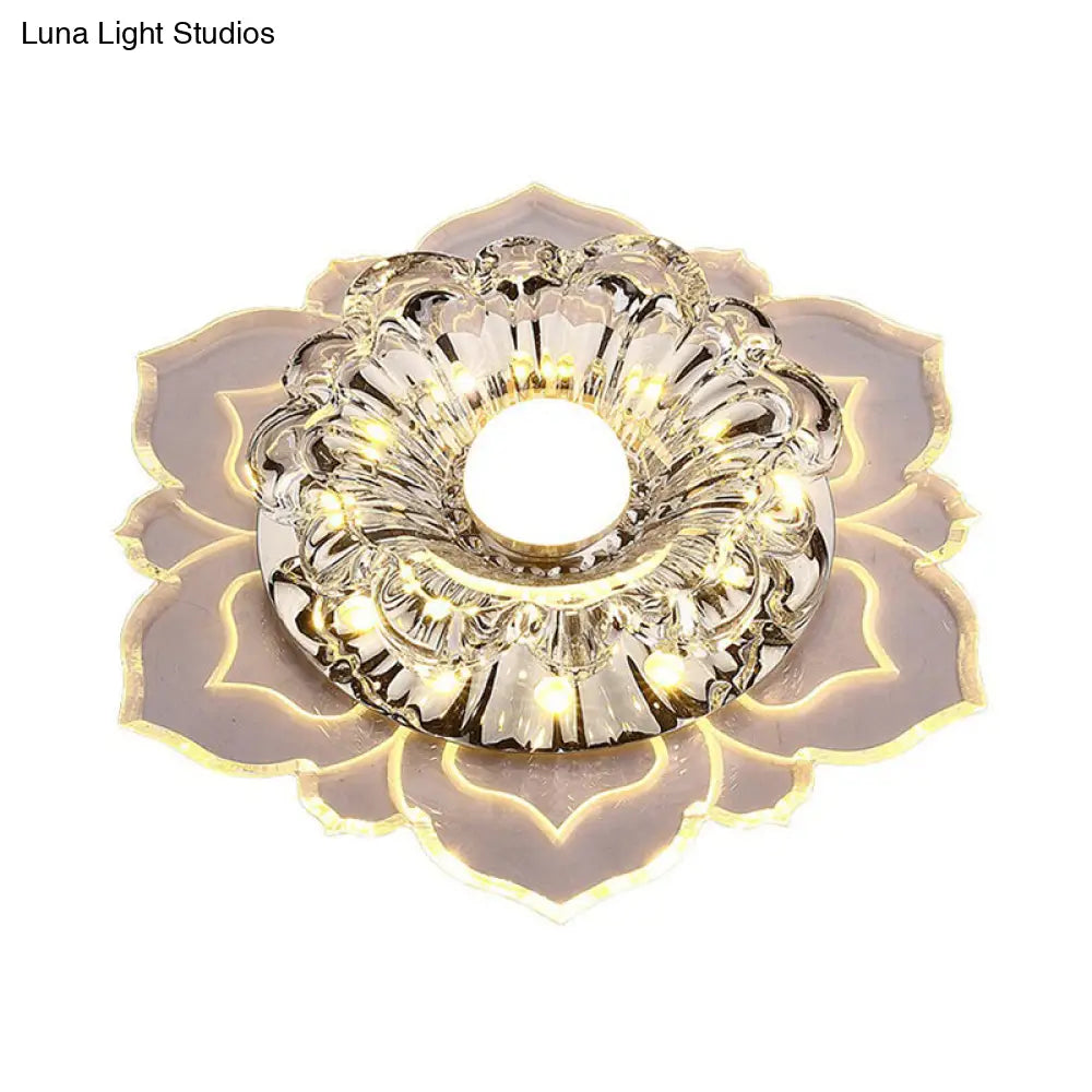 Modern Crystal Flower Led Ceiling Light For Entryway - Clear Flushmount