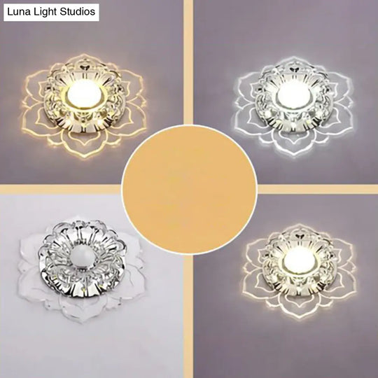 Modern Crystal Flower Led Ceiling Light For Entryway - Clear Flushmount / 5W Third Gear