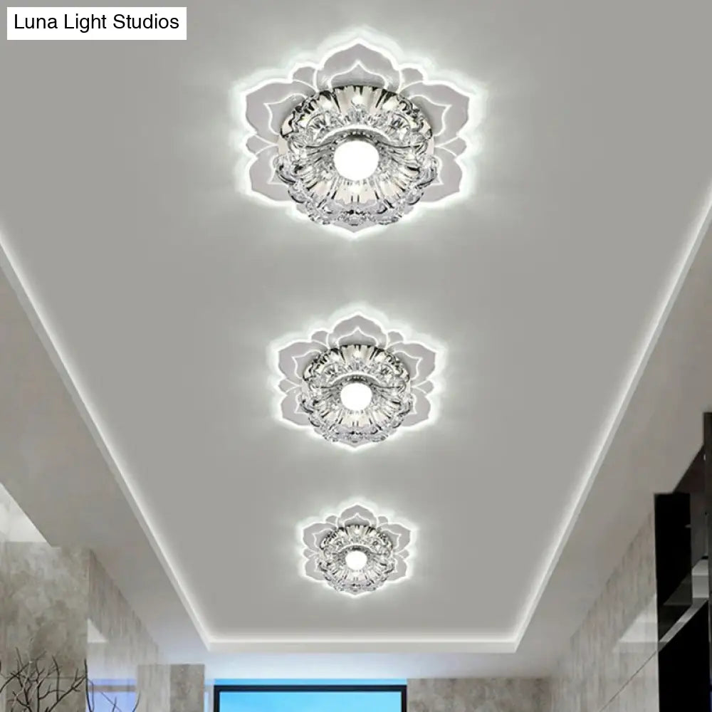 Modern Crystal Flower Led Ceiling Light For Entryway - Clear Flushmount / 3W White