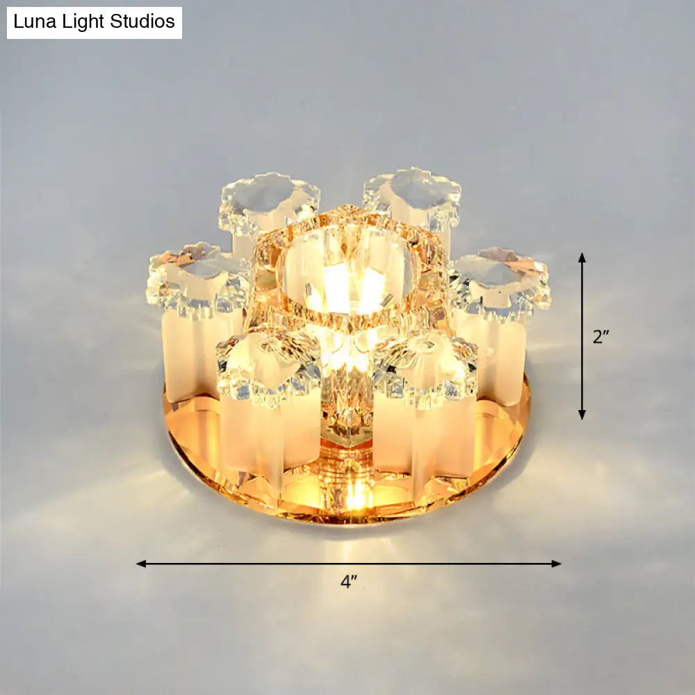 Modern Crystal Flower Led Ceiling Light For Hallway With Flush Mount Shade