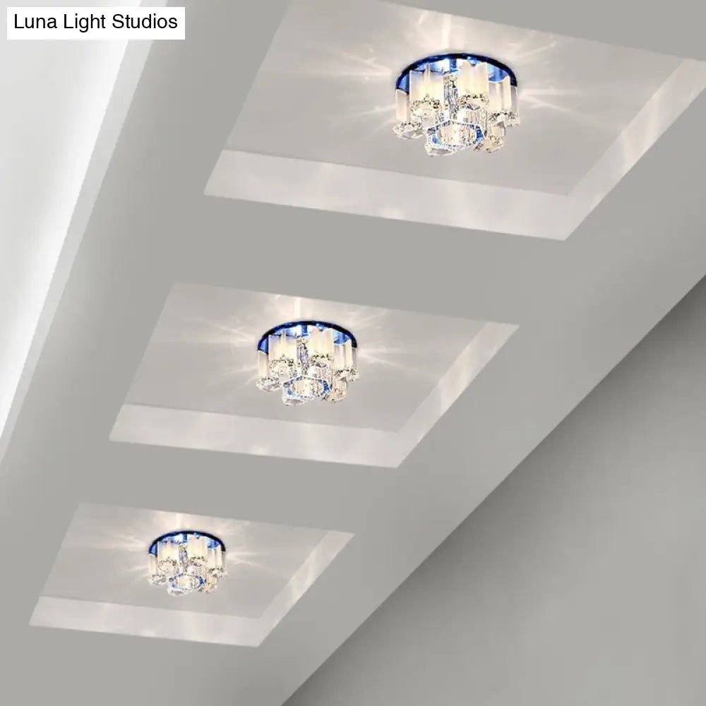 Modern Crystal Flower Led Ceiling Light For Hallway With Flush Mount Shade Blue