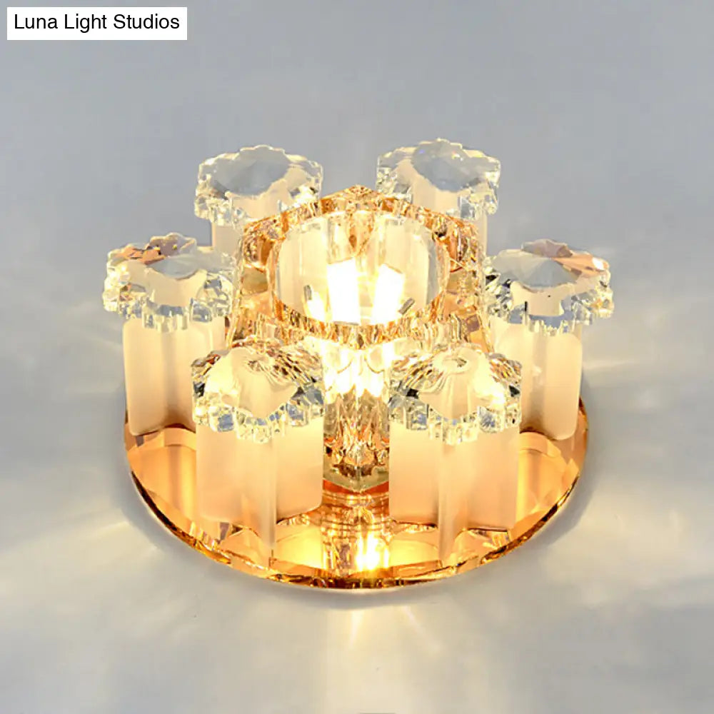 Modern Crystal Flower Led Ceiling Light For Hallway With Flush Mount Shade