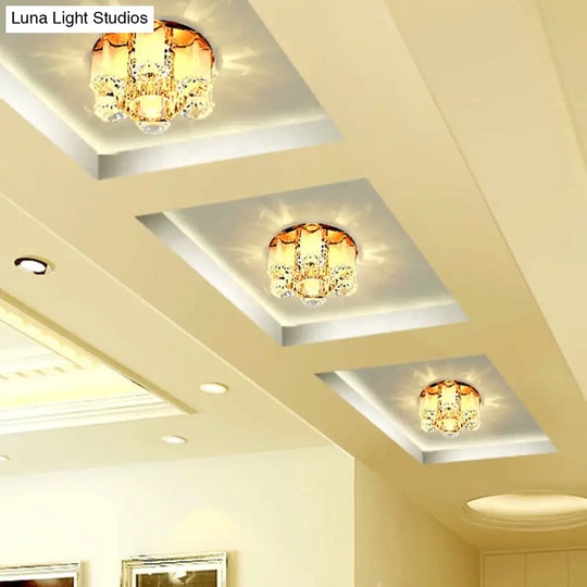 Modern Crystal Flower Led Ceiling Light For Hallway With Flush Mount Shade Tan