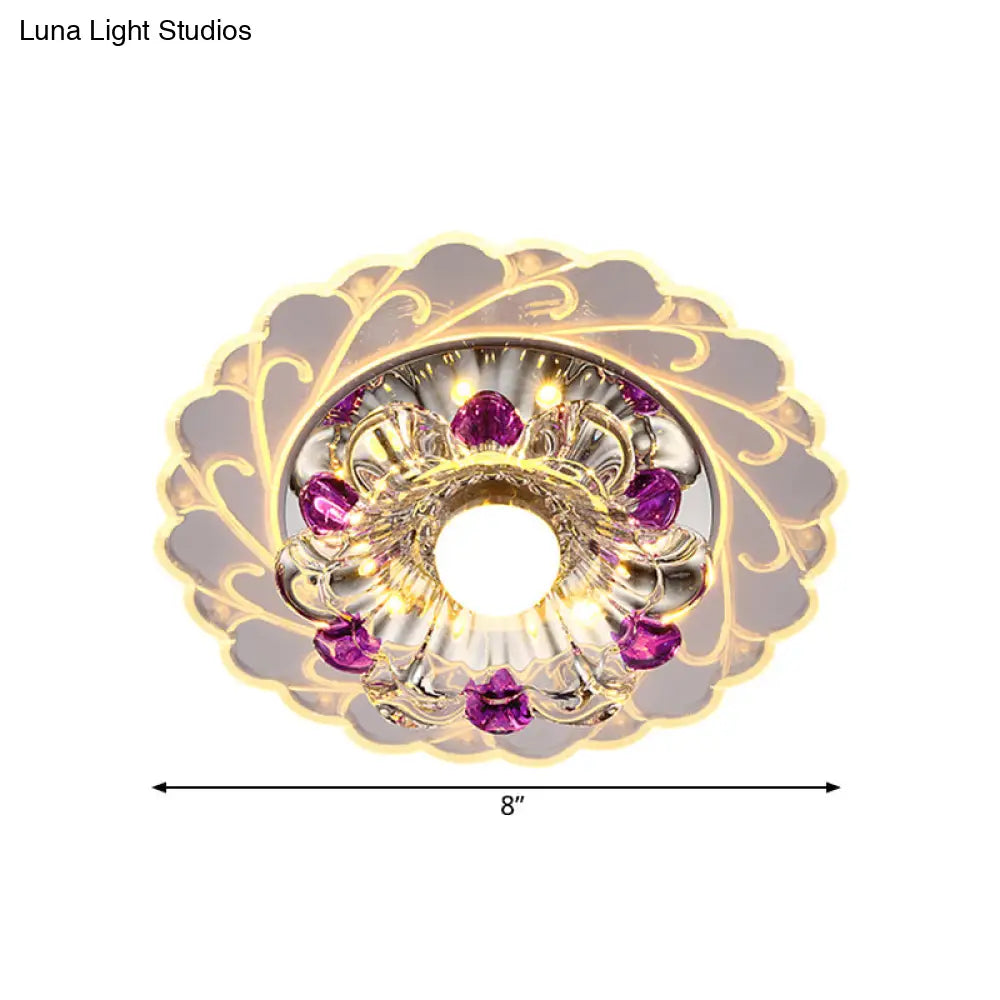 Modern Crystal Flush Ceiling Light - Bloom Led Flushmount Lighting For Corridor Warm/Multi Color