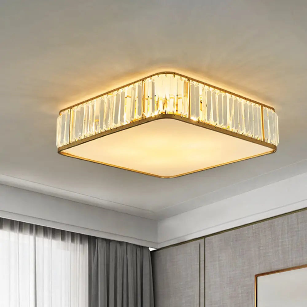 Modern Crystal Flush Ceiling Light - Square Design 3/4/5 Lights Gold Finish / 14’