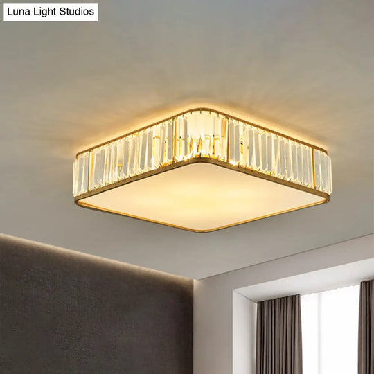 Modern Crystal Flush Ceiling Light - Square Design 3/4/5 Lights Gold Finish