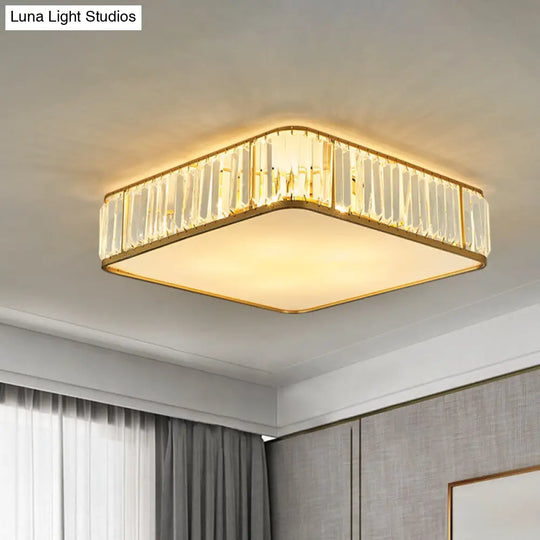 Modern Crystal Flush Ceiling Light - Square Design 3/4/5 Lights Gold Finish / 14