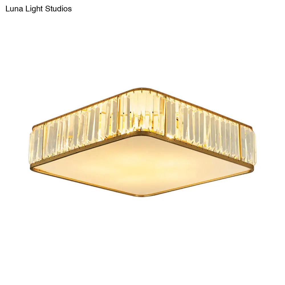 Modern Crystal Flush Ceiling Light - Square Design 3/4/5 Lights Gold Finish