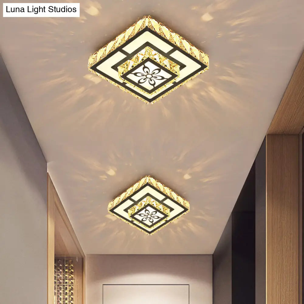 Modern Crystal Flush Ceiling Light - Square Shape Led Corridor Fixture