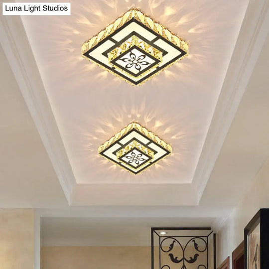 Modern Crystal Flush Ceiling Light - Square Shape Led Corridor Fixture Black / Warm