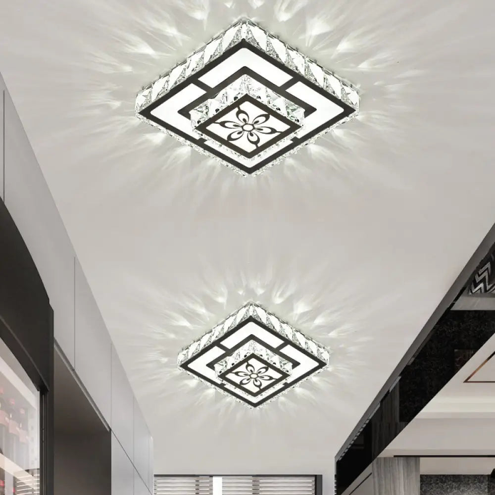 Modern Crystal Flush Ceiling Light - Square Shape Led Corridor Fixture Black / White