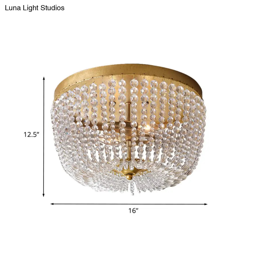 Modern Crystal Flush Ceiling Light With Gold Finish And 3 Bulbs