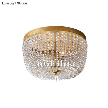 Modern Crystal Flush Ceiling Light With Gold Finish And 3 Bulbs