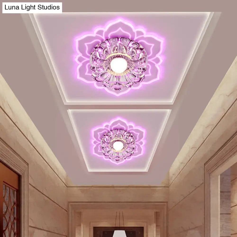Modern Crystal Flush Ceiling Light With Led Elegant Blooming Flower Design