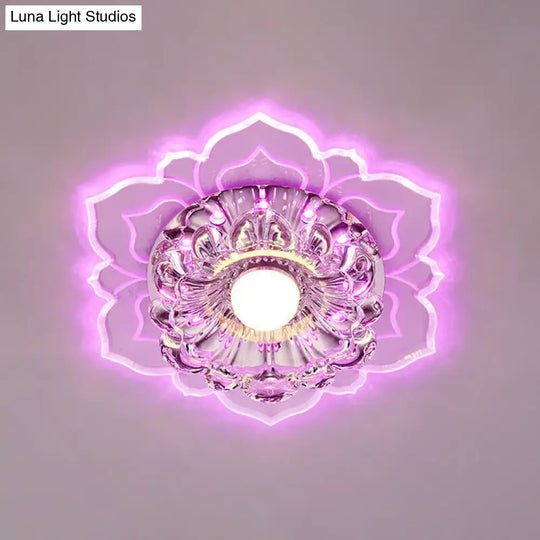 Modern Crystal Flush Ceiling Light With Led Elegant Blooming Flower Design Clear