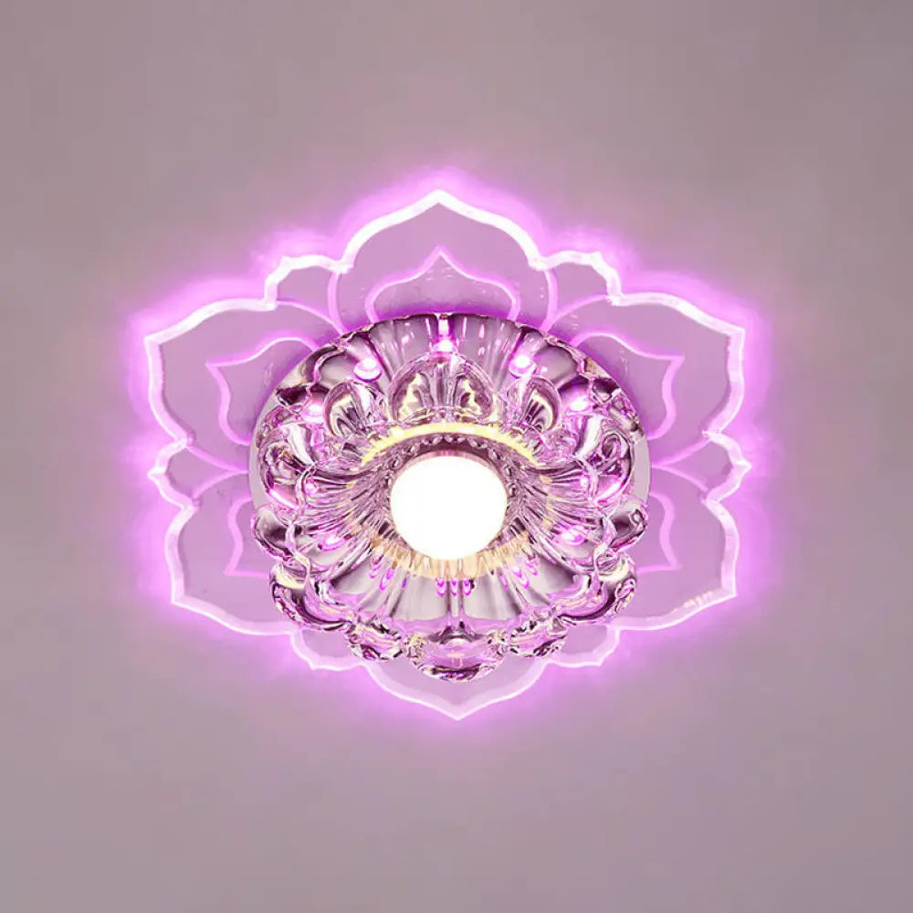 Modern Crystal Flush Ceiling Light With Led Elegant Blooming Flower Design Clear
