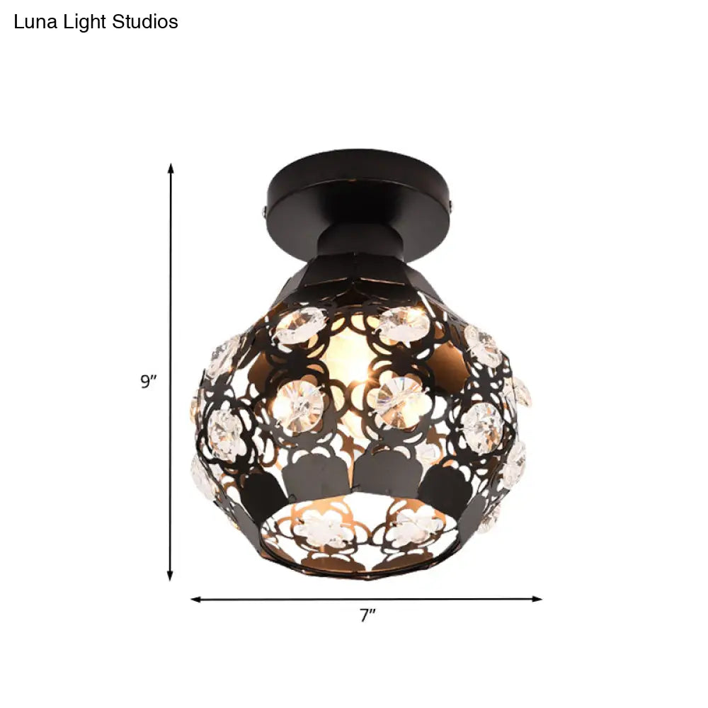 Modern Crystal Flush Lamp: Globe Lighting With Black Finish Perfect For Corridors