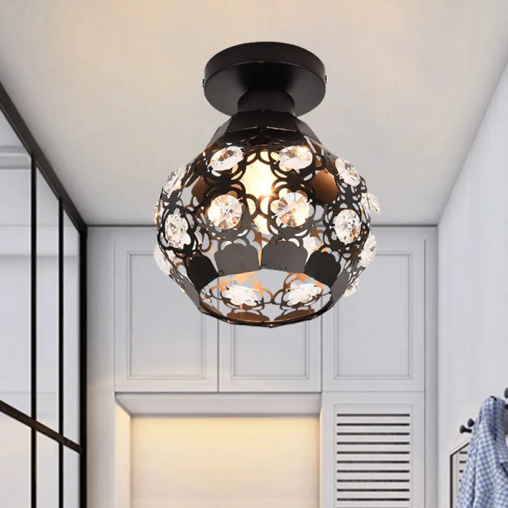 Modern Crystal Flush Lamp: Globe Lighting With Black Finish Perfect For Corridors