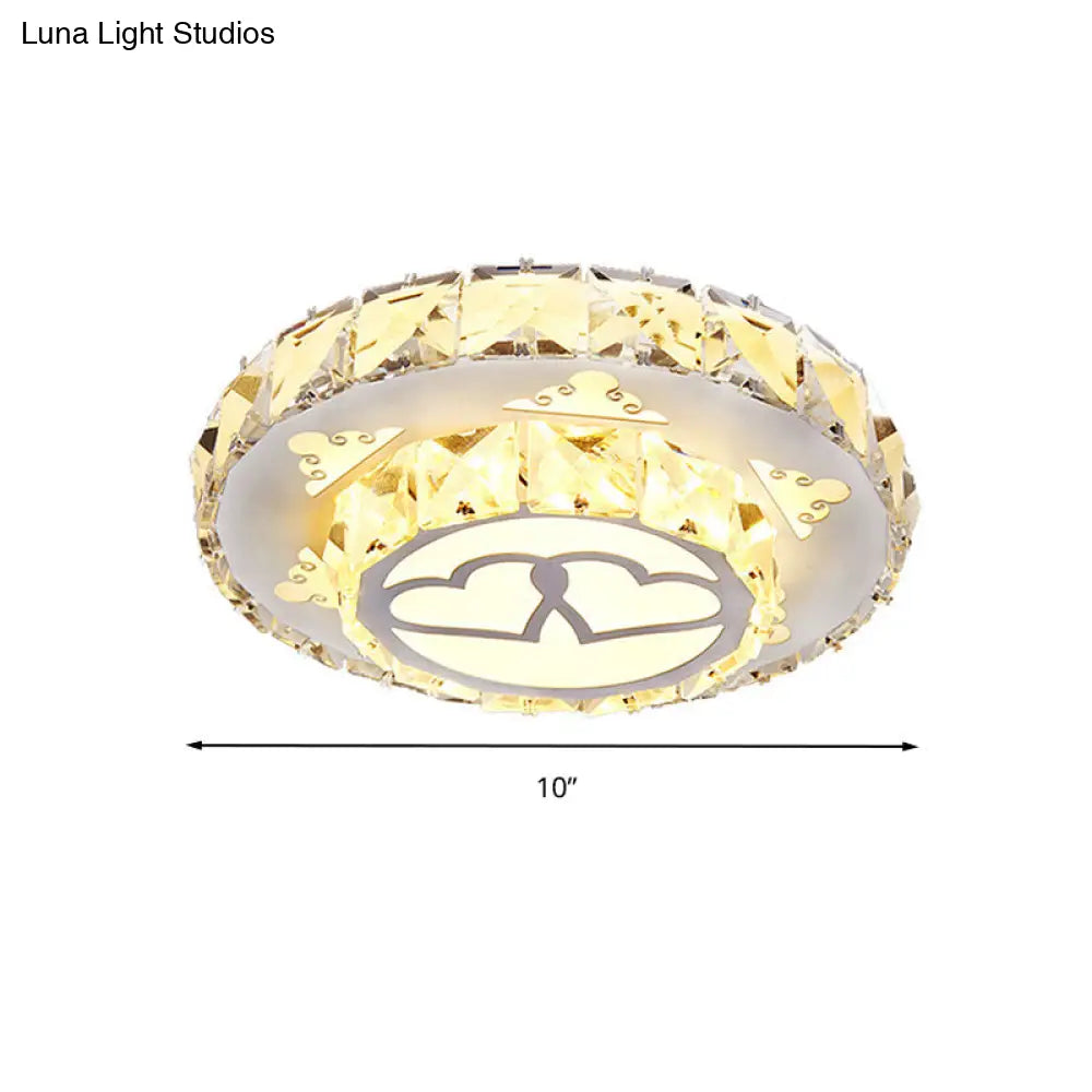 Modern Crystal Flush Light Fixture For Corridor - White Led Ceiling Mount With Loving Heart Design