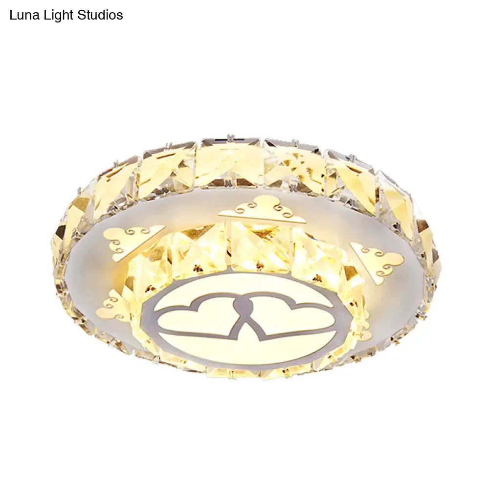 Modern Crystal Flush Light Fixture For Corridor - White Led Ceiling Mount With Loving Heart Design