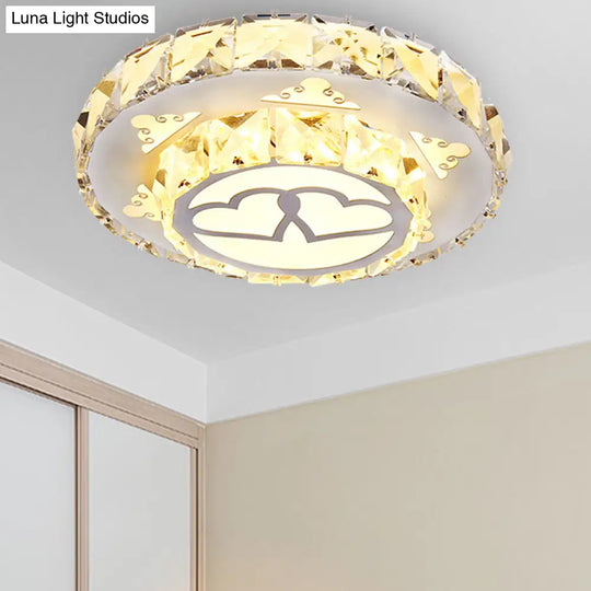 Modern Crystal Flush Light Fixture For Corridor - White Led Ceiling Mount With Loving Heart Design 3