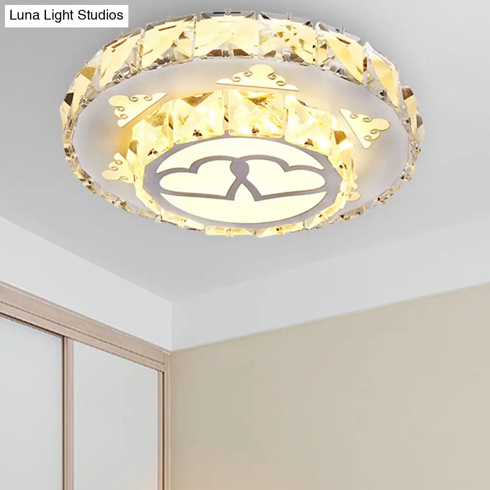 Modern Crystal Flush Light Fixture For Corridor - White Led Ceiling Mount With Loving Heart Design
