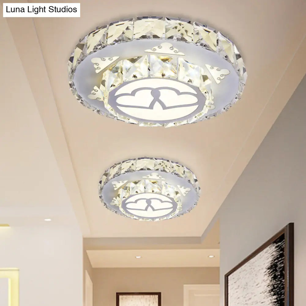 Modern Crystal Flush Light Fixture For Corridor - White Led Ceiling Mount With Loving Heart Design 3
