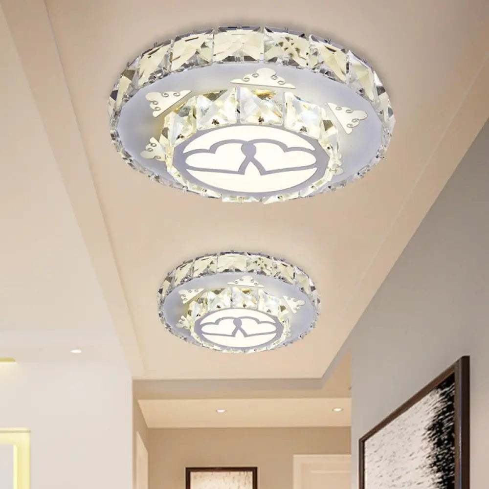 Modern Crystal Flush Light Fixture For Corridor - White Led Ceiling Mount With Loving Heart Design