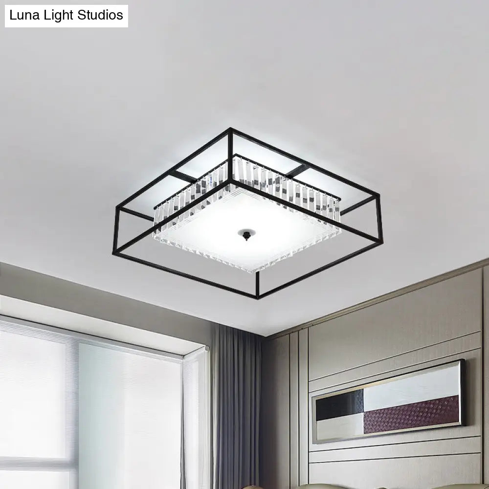 Modern Crystal Flush Light Fixture With Black Metal Frame - 5 - Head Living Room Mount Lamp