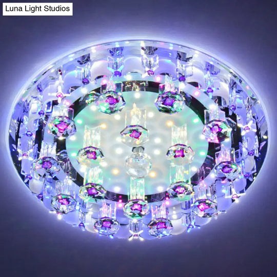 Modern Crystal Flush Mount Ceiling Light - Clear Hallway Led Fixture / 12 Multi Color