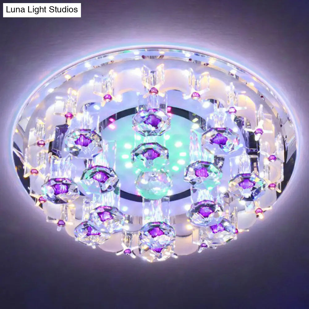 Modern Crystal Flush Mount Ceiling Light - Clear Hallway Led Fixture / 9.5 Multi Color