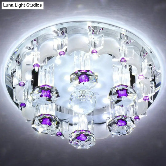 Modern Crystal Flush Mount Ceiling Light - Clear Hallway Led Fixture / 7 White