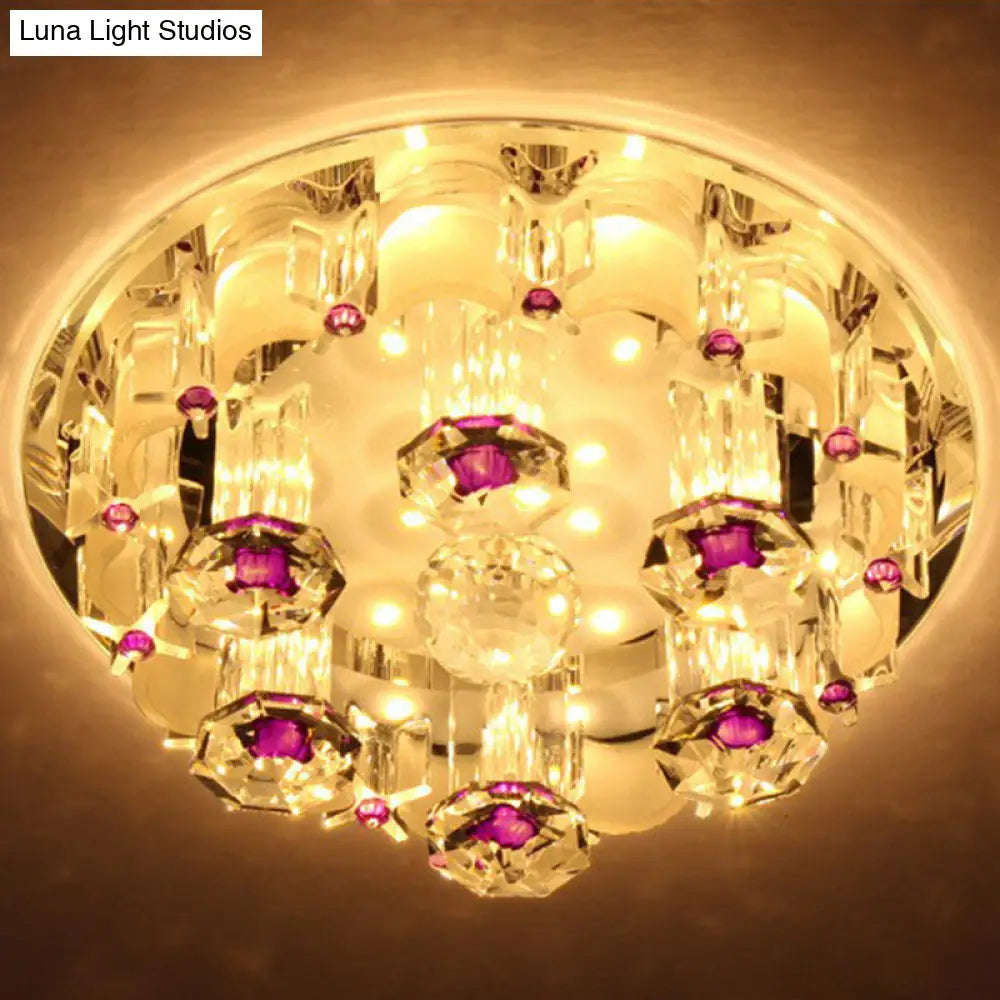 Modern Crystal Flush Mount Ceiling Light - Clear Hallway Led Fixture / 7 Warm