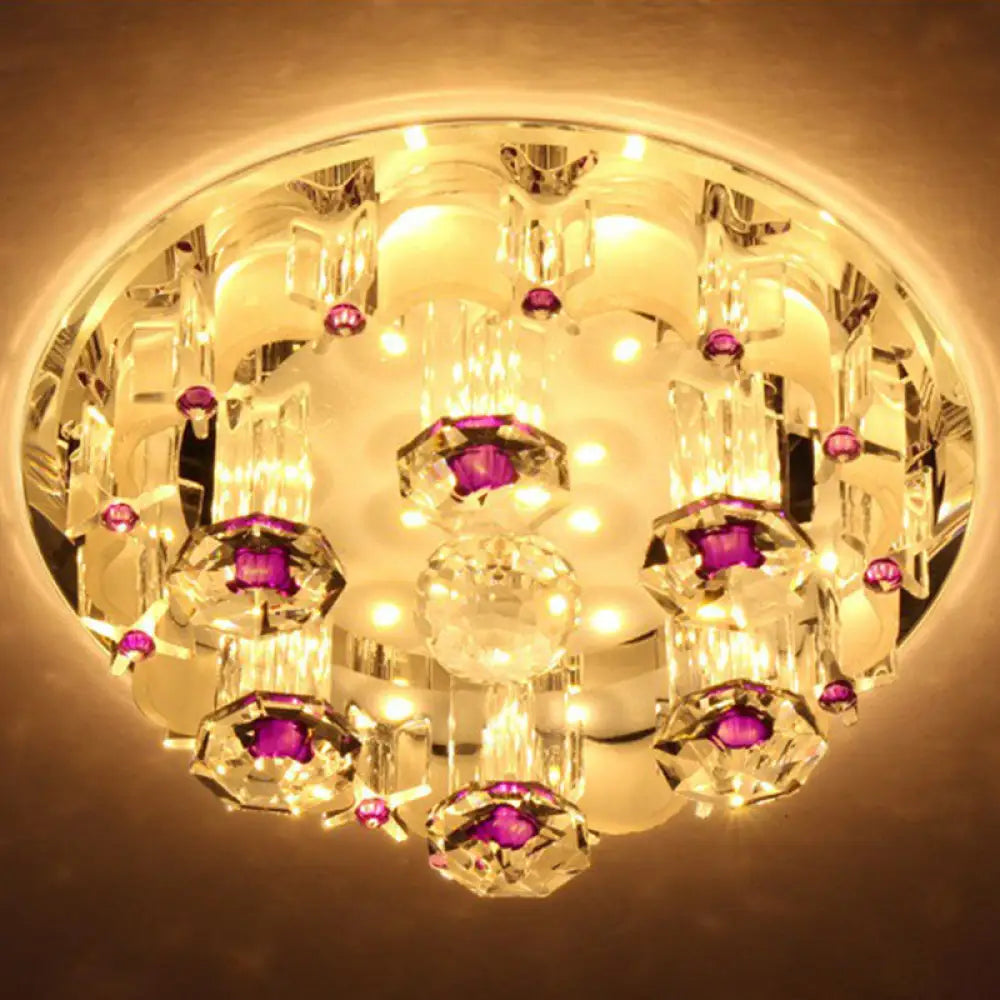 Modern Crystal Flush Mount Ceiling Light - Clear Hallway Led Fixture / 7’ Warm