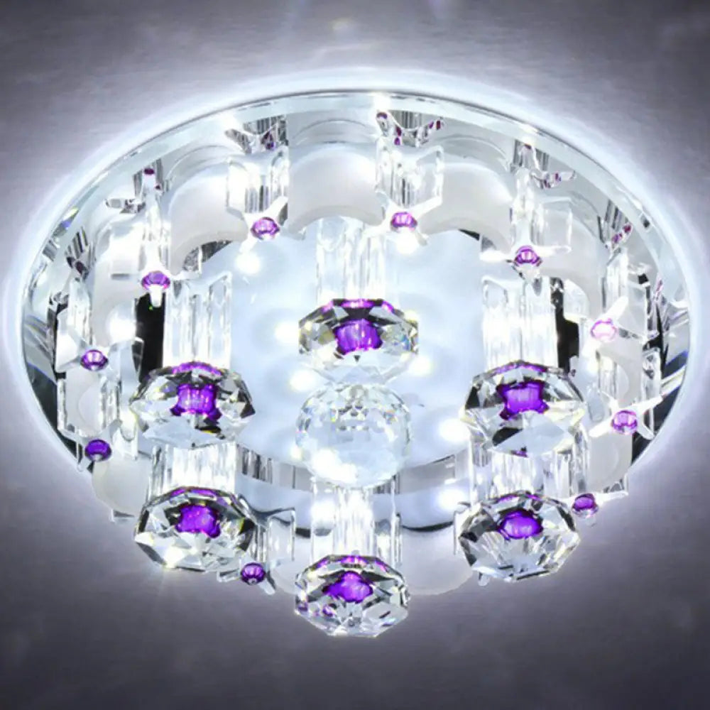 Modern Crystal Flush Mount Ceiling Light - Clear Hallway Led Fixture / 7’ White