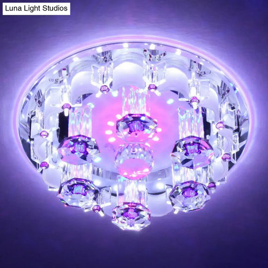 Modern Crystal Flush Mount Ceiling Light - Clear Hallway Led Fixture / 7 Multi Color