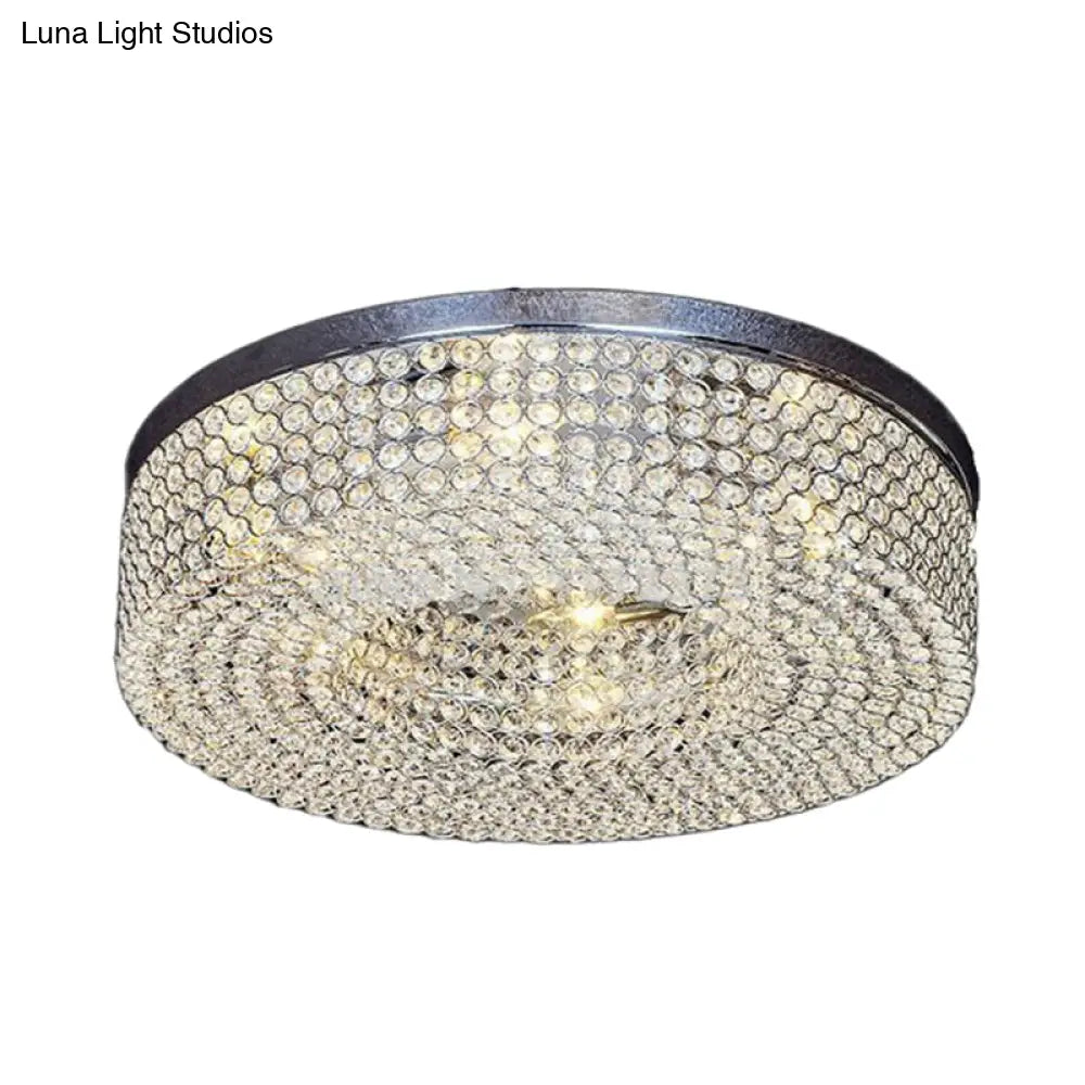 Modern Crystal Flush Mount Ceiling Light Fixture With 6 - Bulb Recessed Lighting