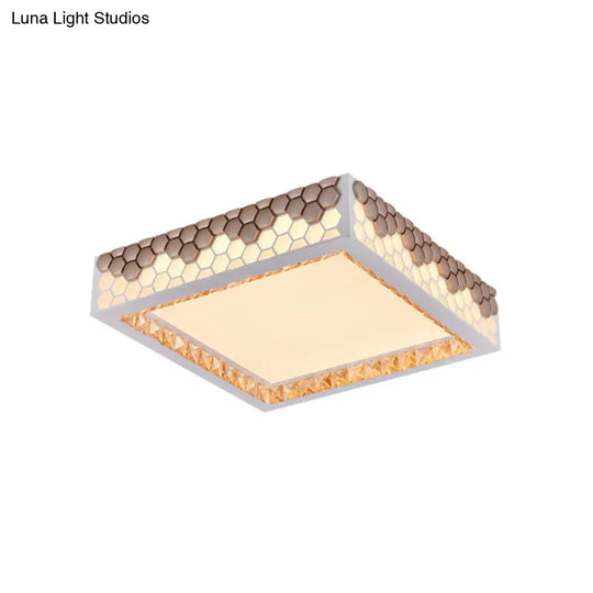 Modern Crystal Flush Mount Ceiling Light Fixture With Honeycomb Design - White-Gold Led Lighting For