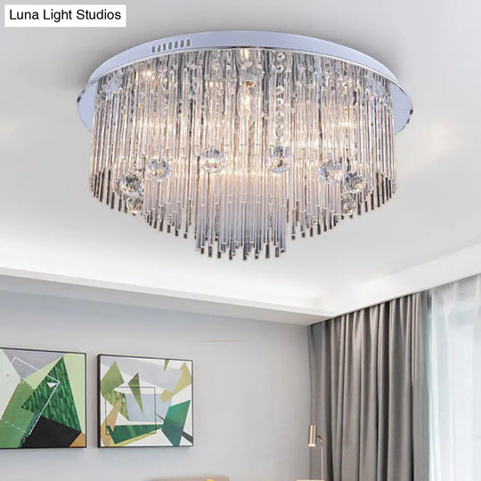 Modern Crystal Flush Mount Ceiling Light Fixture With Tiered Design And Multiple Head Options