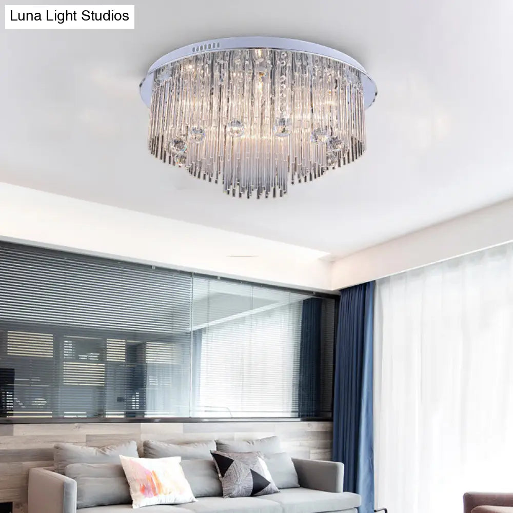 Modern Crystal Flush Mount Ceiling Light Fixture With Tiered Design And Multiple Head Options