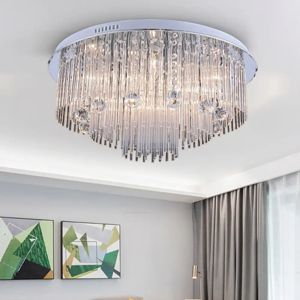 Modern Crystal Flush Mount Ceiling Light Fixture With Tiered Design And Multiple Head Options