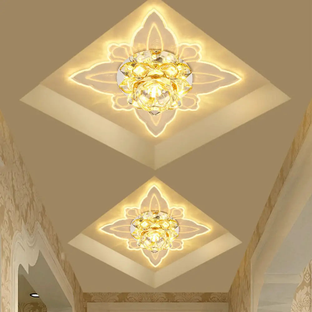 Modern Crystal Flush Mount Ceiling Light With Leaf Edge - Warm/Multi Color Led Lighting Clear / Warm