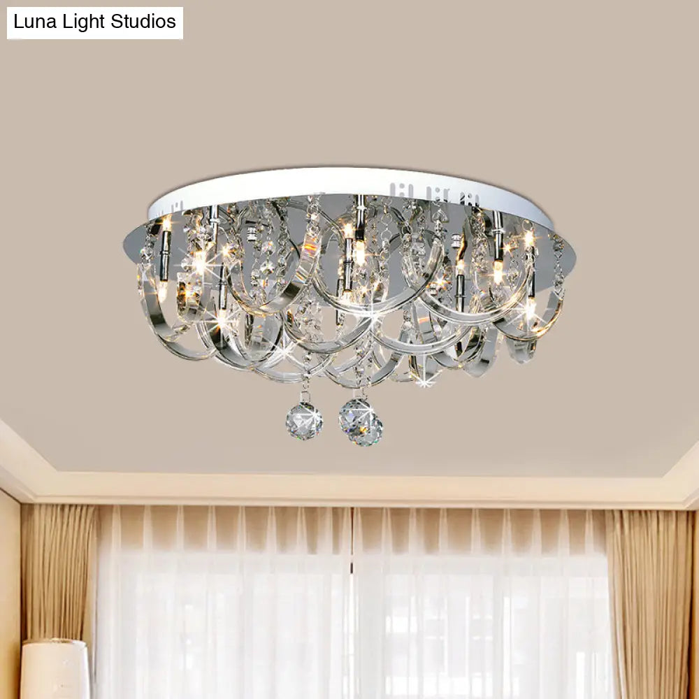 Modern Crystal Flush Mount Ceiling Light With Twisted Clear Design - 8 Heads For Bedroom