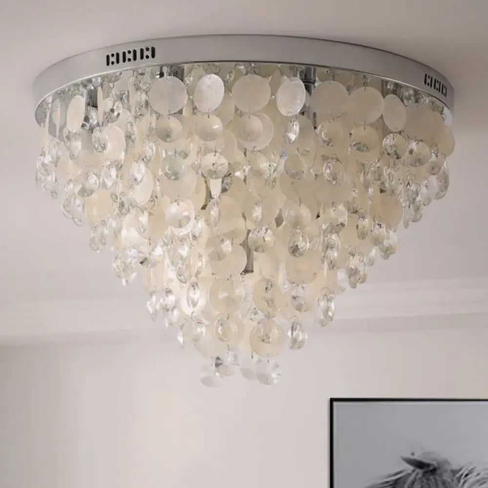 Modern Crystal Flush Mount Lamp With Tapered Ceiling Mounted Light - Clear Bulbs