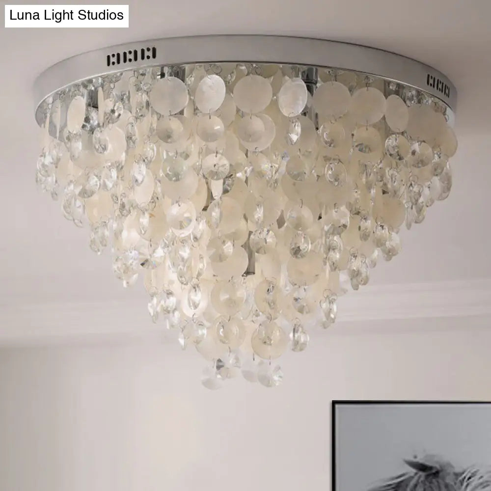Modern Crystal Flush Mount Lamp With Tapered Ceiling Mounted Light - Clear Bulbs