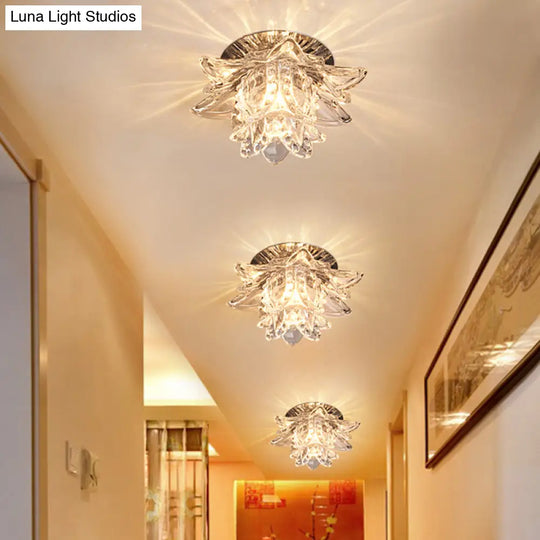 Modern Crystal Flush Mount Led Ceiling Lamp For Hallways - Clear Flower Design