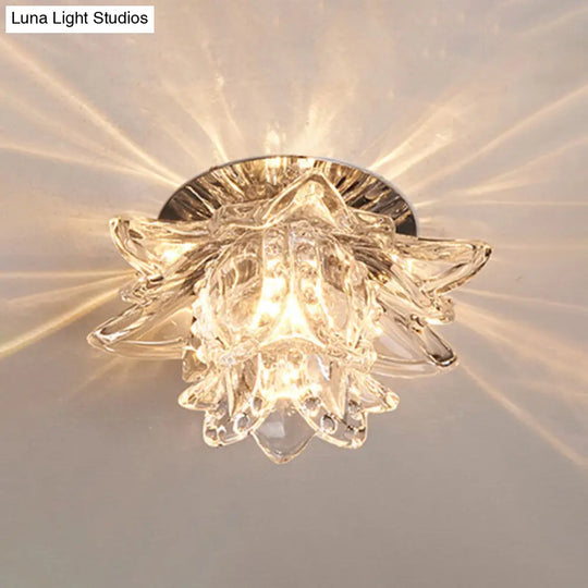 Modern Crystal Flush Mount Led Ceiling Lamp For Hallways - Clear Flower Design / Warm