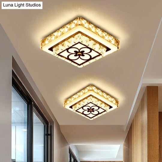 Modern Crystal Flush Mount Led Ceiling Lamp In Chrome For Corridors / Square